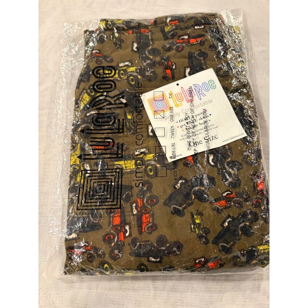 LuLaRoe One Size Leggings NWT Race Car Print Brown Soft Stretch OS Women